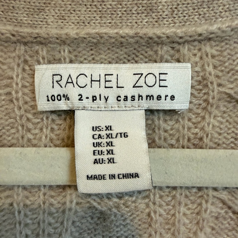 Rachel Zoe Cashmere Cardigan. 2 Ply Cashmere Knit. Size XL. EUC. Taupe. - Picture 4 of 5